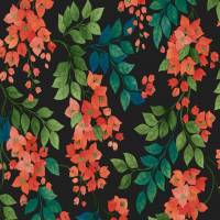 Bougainvillea Wallpaper - Rouge, Leaf Green and Cerulean Sky/Charcoal